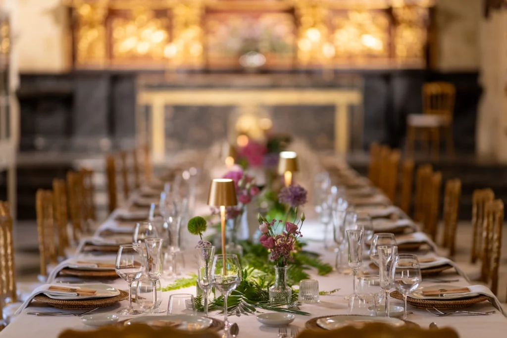 Mesa decorada para una celebración en la capilla del Palacio de Congresos
